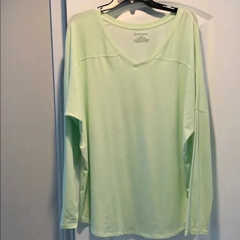 Jasmine & Ginger Green and White Polka Dot V Neck Pajama Top Size Large NWT